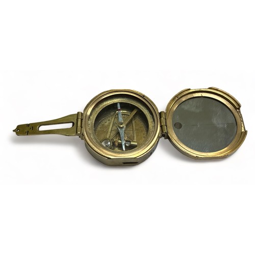 119 - Brass Ships Compass housed in an attractive wooden box with anchor Cartouche.