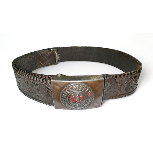 41 - Third Reich Army belt buckle, Gott mit Uns fitted on leather belt. Buckle without maker’s name and h... 