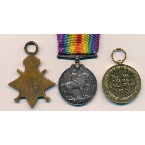 3 - First World War - 1914-15 Star trio to 1439 Pte H. Flynn R. War R. extremely fine. Harold (Augustine... 