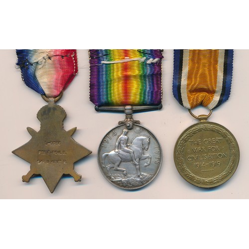 4 - First World War - 1914 Star trio to L-9756 Pte G. Fowle 1/R.W. Kent R. very fine. George Fowle died ... 