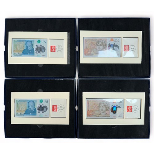 182 - Range of 4 uncirculated modern notes mounted in DateStamp folders, all in blue Westminster boxes wit... 