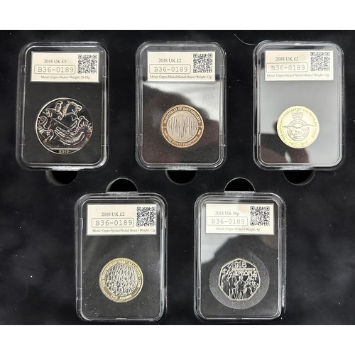 235 - Collection of modern GB slabbed coins and sets with cased 2017 DateStamp Year set (£5 x 2, £2 x 2, £... 