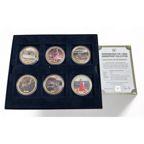 194 - Remembering the 1960's Numisproof collection of 6 pictorial medallions in case with certificate, fea... 