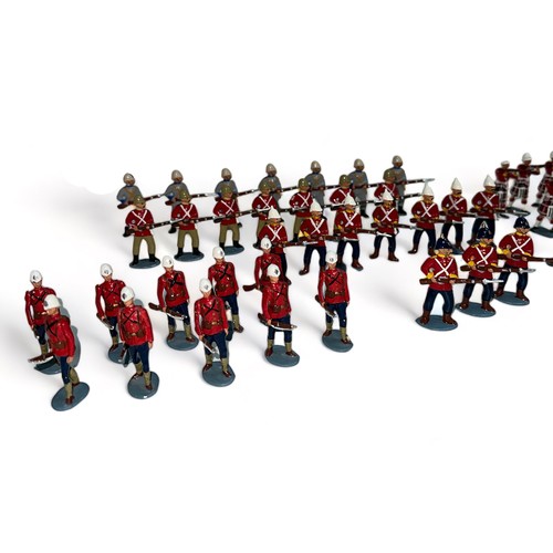 123 - Collection of metal soldiers (59) hand painted in various regimental colours and labelled to bases a... 