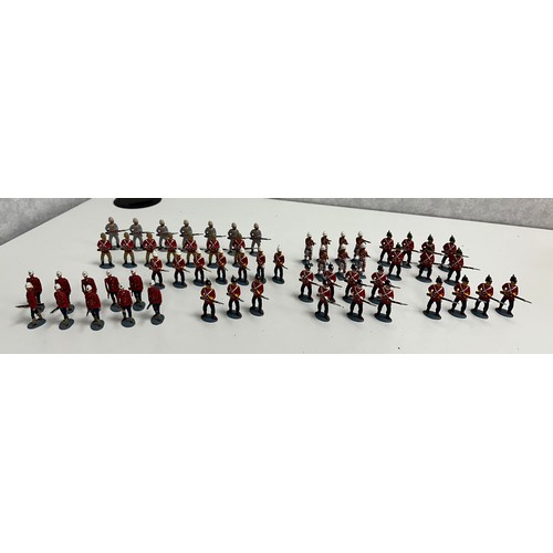 123 - Collection of metal soldiers (59) hand painted in various regimental colours and labelled to bases a... 