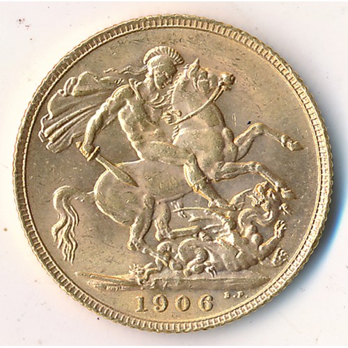 210 - Edward VII 1906 full gold sovereign fine.