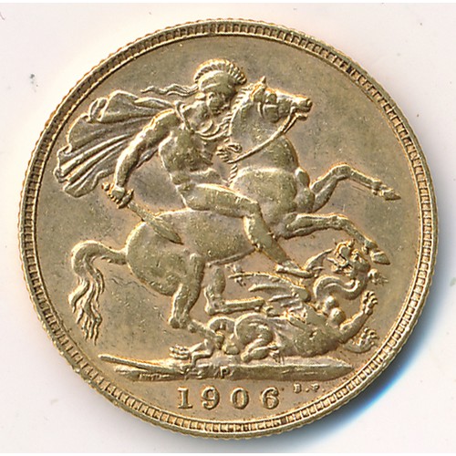 211 - Edward VII 1906P full gold sovereign fine.