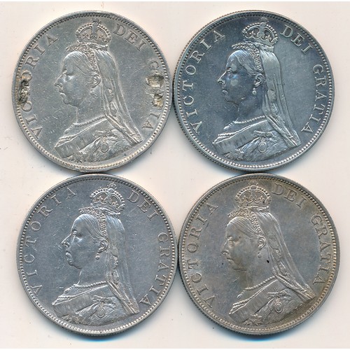 220 - Range of four double florins dated 1887 (2) and 1889 (2). One of the 1889 coins has been previously ... 