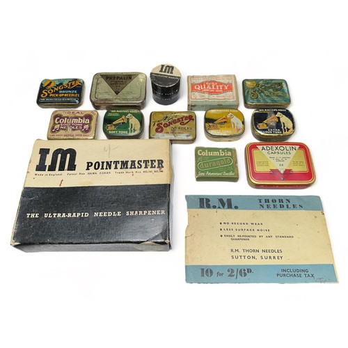 97 - Small range of needle tins, to include; HMV Extra Loud Tone needles tin (with needles), plus Half & ... 