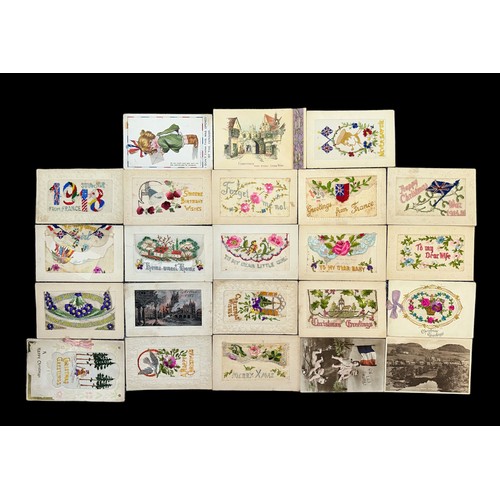 165 - Range of Silk Christmas, Greetings & Postcards, some military, including Christmas (x6), Arras 1915 ... 