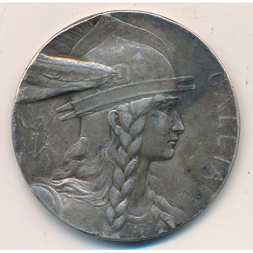 192 - Gallia 40mm silver medal - The Lexovian Patriot, obv: Armored Gallic bust with feathered helmet and ... 