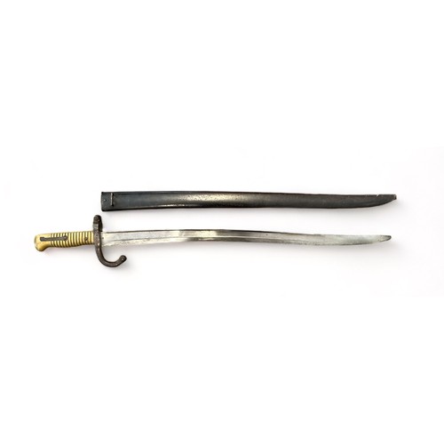 52 - French 1866 pattern chassepot bayonet and scabbard, blade 57cm. Spine of blade marked for 1868. Numb... 