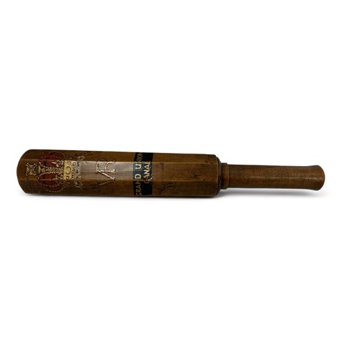 64 - Victorian Grand Union Canal hand painted wooden truncheon, black central band with gilt Grand Union ... 