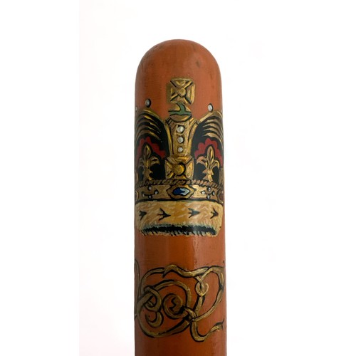 65 - Victorian Dover Dockyard hand painted police truncheon, orange background with VR insignia beneath c... 