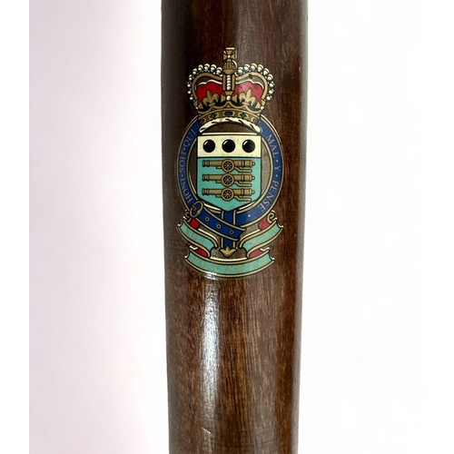 72 - Modern wooden military truncheon with printed Royal Army Ordnance Corps insignia, turned wooden hand... 