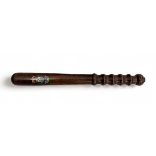 72 - Modern wooden military truncheon with printed Royal Army Ordnance Corps insignia, turned wooden hand... 