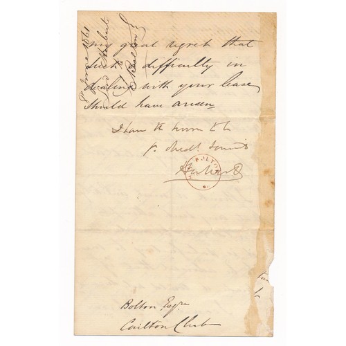 162 - Lord Sidney Herbert of Lea (1810-1861), signed letter from Sidney Herbert, dated for 8th June 1861. ... 