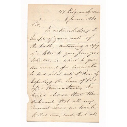 162 - Lord Sidney Herbert of Lea (1810-1861), signed letter from Sidney Herbert, dated for 8th June 1861. ... 