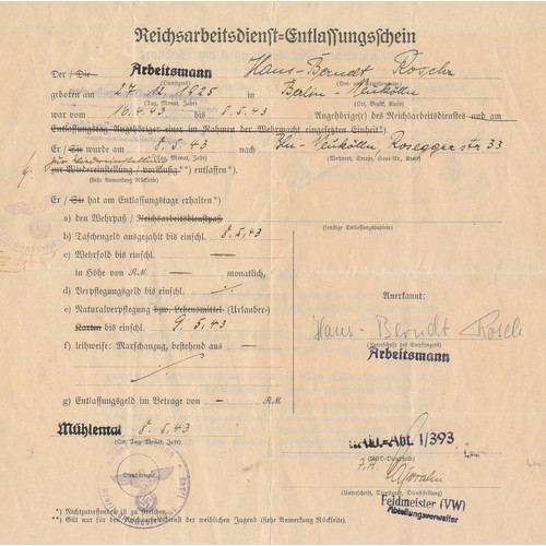 43 - Interesting Second World War selection of documents from Hamburg, relating to a sailor going absent ... 