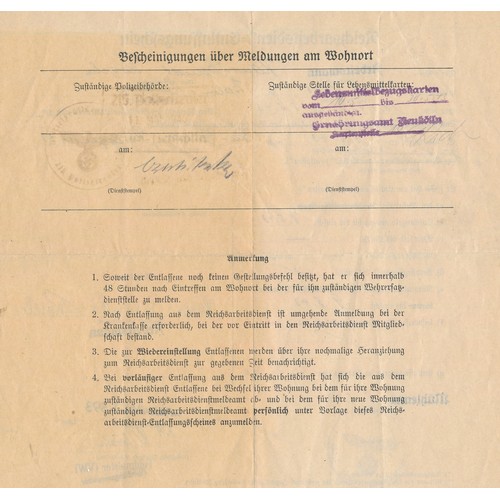 43 - Interesting Second World War selection of documents from Hamburg, relating to a sailor going absent ... 