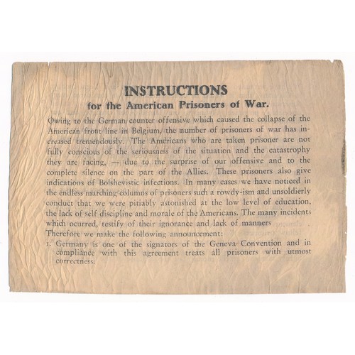 146 - Instructions for the American Prisoners of War - Second World War Airborne Propaganda Leaflet, text-... 