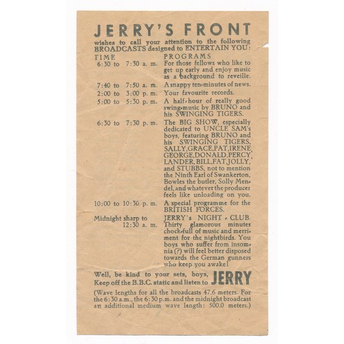 152 - Jerry's Front Beware ! ! ! - Small-scale Second World War German airborne Propaganda leaflet, text b... 