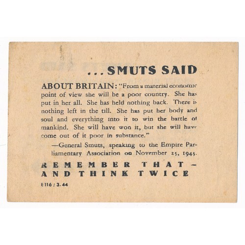 153 - Smuts Said - Second World War Airborne Propaganda leaflet, small-scale double sided leaflet. One sid... 