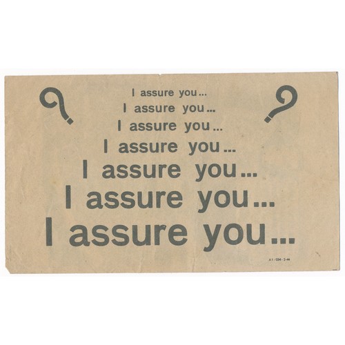 154 - I Assure You... - Second World War German airborne Propaganda leaflet, small-scale double sided leaf... 