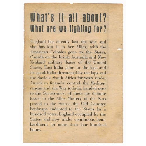 155 - What's it all about? What are we fighting for? - Second World War German airborne Propaganda leaflet... 