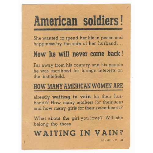 157 - Waiting - in vain - Second World War airborne Propaganda leaflet, small-scale double sided leaflet. ... 