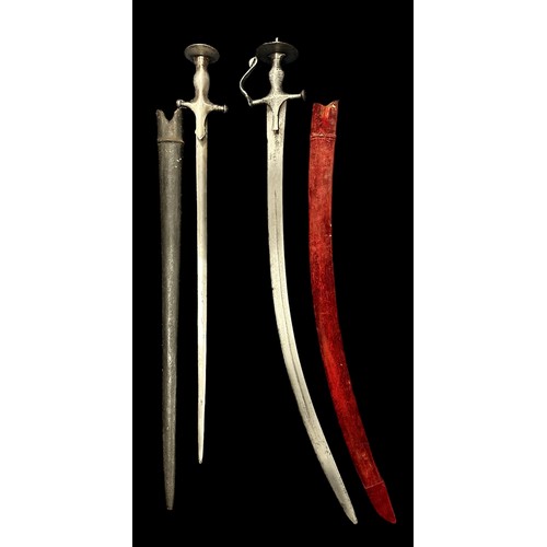 56 - 19th Century Indo-Persian Swords. Early 19th Century Indian Tulwar: Featuring a 31-inch, slightly cu... 