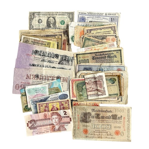 180 - World banknotes (63), in mixed condition with examples from Germany, GB, India, Japan, Spain, USA an... 