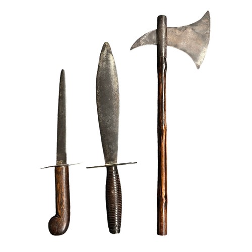 98 - Pair of daggers and an axe.