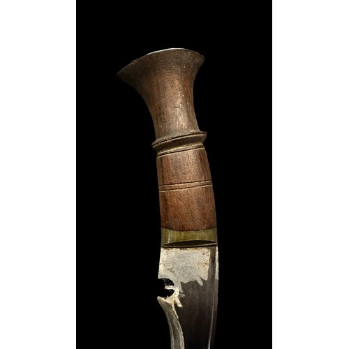 51 - Nepalese / Gurkha Regiment Kukri knife dagger. Flat wooden pommel with a carved wooden grip and hook... 