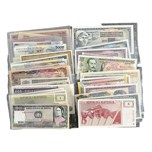 174 - World banknotes (230+), in an album and plastic sleeves, in mixed condition with examples from Brazi... 