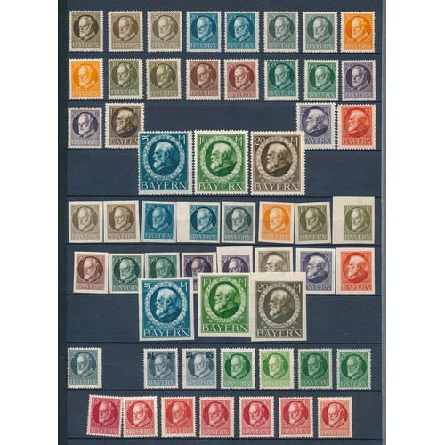 170 - Bavaria, small neatly arranged M/UM collection on stock leaves including overprints, 1911 vals to 3m... 