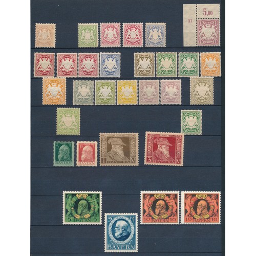 170 - Bavaria, small neatly arranged M/UM collection on stock leaves including overprints, 1911 vals to 3m... 