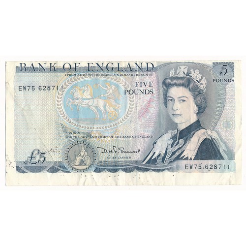 186 - Error Note D.H.F. Somerset £5 EW75 628711, low margin to top and high margin to bottom.