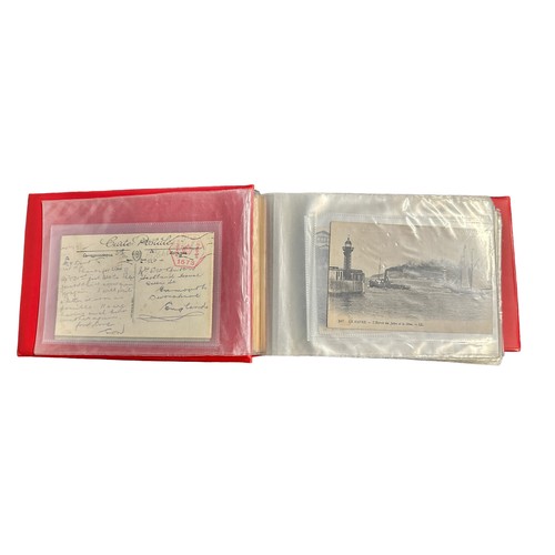 164 - Censor Postcards, binder of early 20th Century postcards posted from France to England with handstam... 