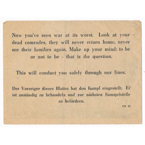 151 - Life is short - Death is quicker! - small-scale Second World War German airborne Propaganda leaflet,... 