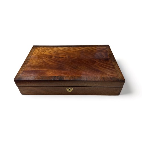 82A - Flame Mahogany box, without key, converted from former pistol box. Height 8cm, width 35cm, depth 21c... 