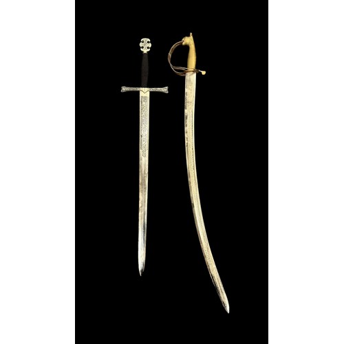 57A - A Pair Of Replica Swords. A Excalibur styled sword with 'Tanto Monta' inscribed. Believed to be styl... 