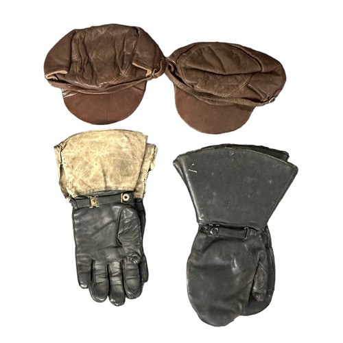 75A - Military Leather Jerkins. Two leather jerkins with buttons. Also a pair of leather mittens, a pair o... 