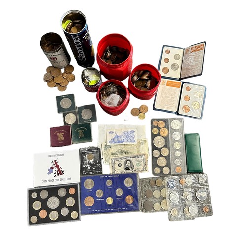 251A - Coin collection with GB 2007 deluxe proof cased set FDC, 1953 plastic set, uncirculated sets Canada ... 