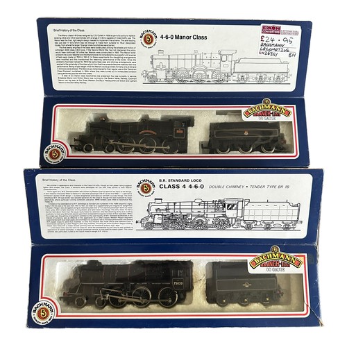 412 - Bachmann pair of BR black locomotives and tenders, with 75020 4-6-0 No. 31-103 and 7829 Ramsbury Man... 