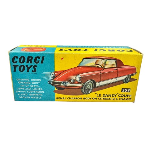 151 - Corgi Citroen Le Dandy metallic maroon yellow interior and wire wheels No. 259, generally excellent ... 