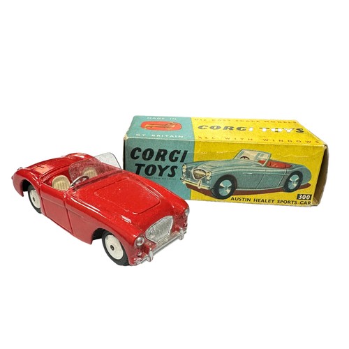 164 - Corgi Austin Healey red with cream seats No. 300, generally excellent in good plus box. Contents unc... 