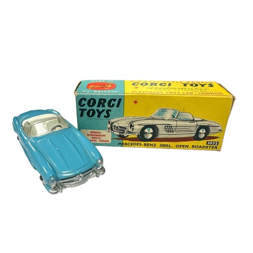 170 - Corgi Mercedes-Benz 300SL pale blue with white interior and flat spun hubs No. 303S, generally excel... 