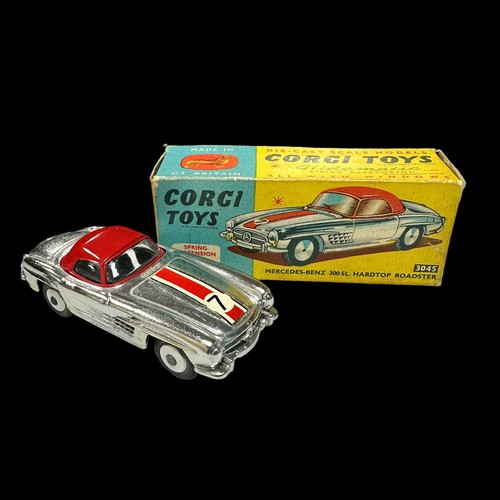 172 - Corgi Mercedes-Benz 300SL chrome finish with red hardtop and bonnet decal No. 304S, generally excell... 