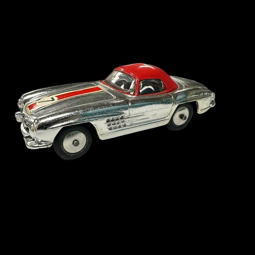 172 - Corgi Mercedes-Benz 300SL chrome finish with red hardtop and bonnet decal No. 304S, generally excell... 